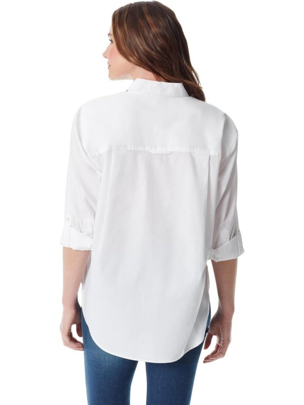 Oversized Button Down Shirt with Roll-Tab Sleeves for Women - Casual Chic Style - Picture 2 of 4
